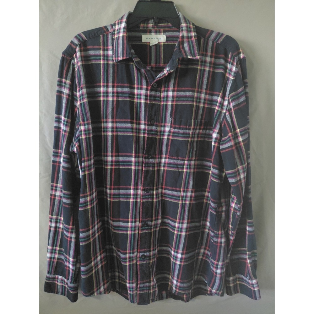 Aeropostale Flannel Shirt Mens Size Large Long Sleeve Button Front Blue L Cotton